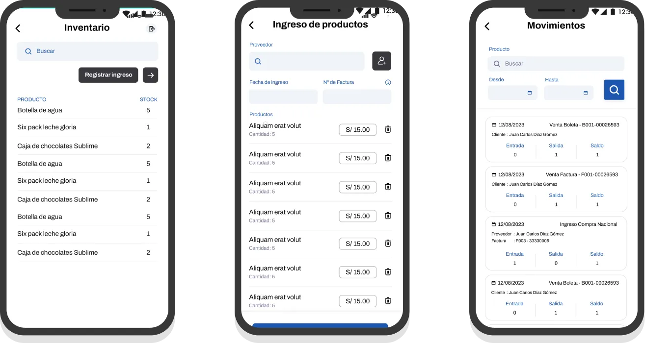 imagenes de la app de gestion de invetario